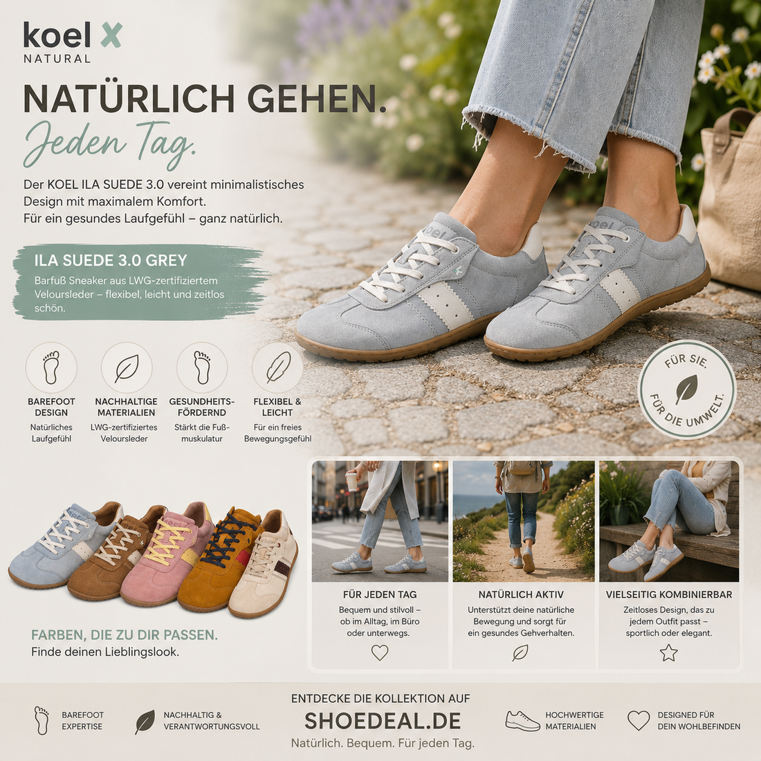 KOEL ILA SUEDE 3.0 Barfuß-Sneaker aus Veloursleder für natürliches Gehen und Alltagskomfort | shoedeal.de