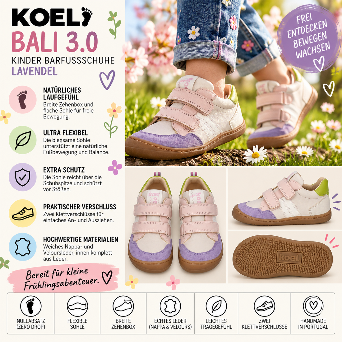 Lavendelfarben und barfuß unterwegs: Die KOEL Barefoot Kinder Sneakers BALI 3.0 im Fokus