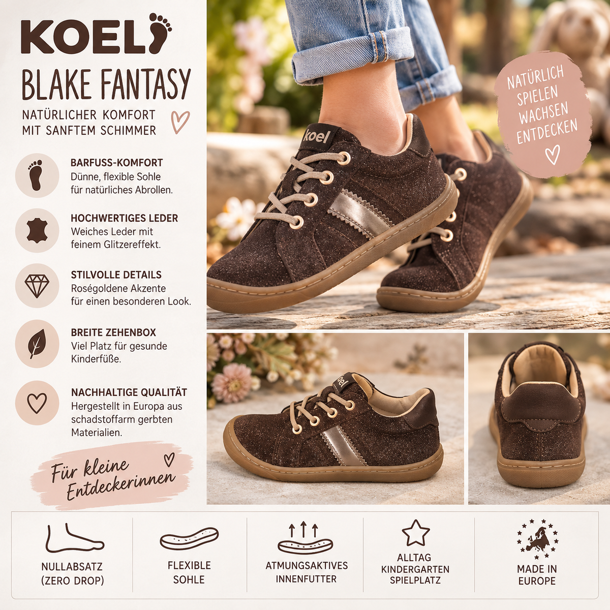 Warum KOEL Barefoot Kinder Sneakers BLAKE FANTASY brown die ideale Wahl für gesunde Kinderfüße sind