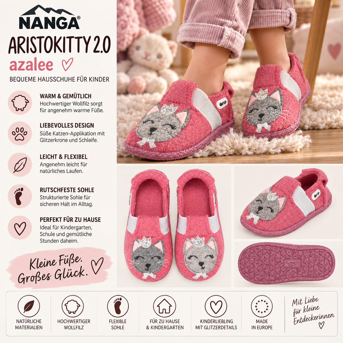 Warum NANGA Kinder Hausschuhe ARISTOKITTY 2.0 azalee die ideale Wahl für zarte Kinderfüße sind