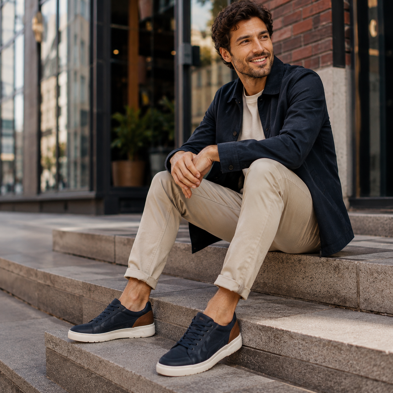 Mann mit modernen Schuhen im urbanen Freizeit-Look – shoedeal.de