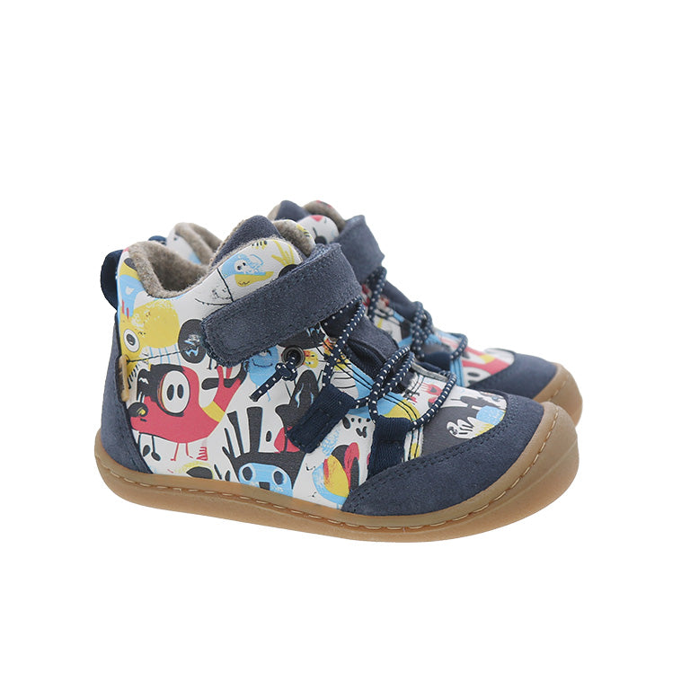 KOEL gefütterte Barefoot Kinderschuhe BEAU PRINTS - blue