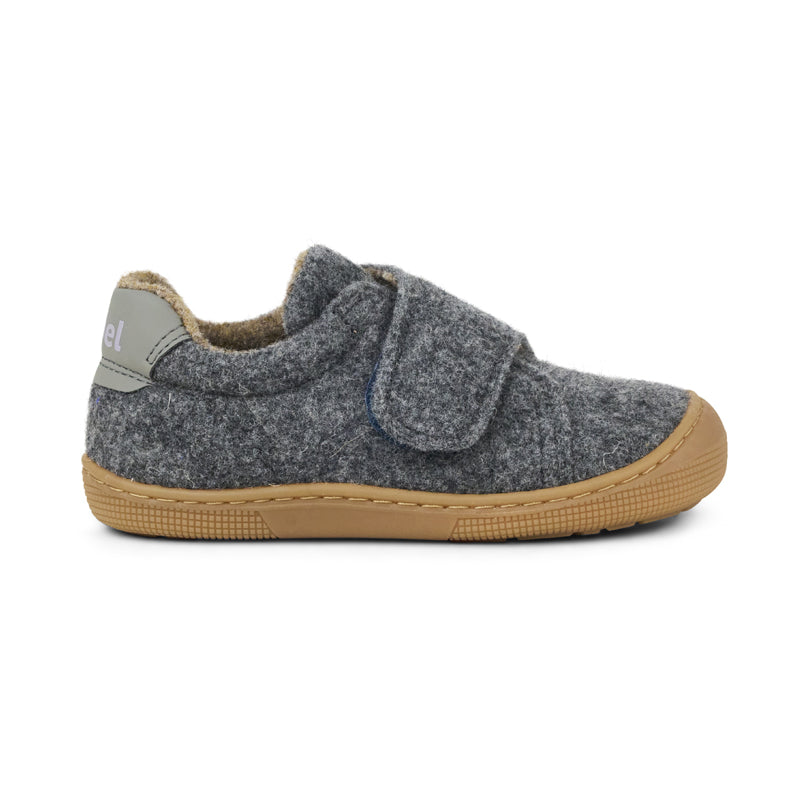 KOEL Barefoot Kinder Hausschuhe mit Klettverschluß DAN FELT grey