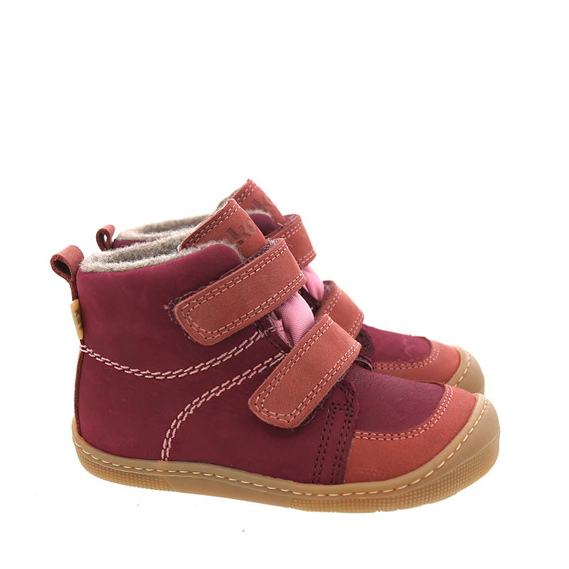 KOEL Barefoot Kinderschuhe extra weit KARO TEX FELT bordo