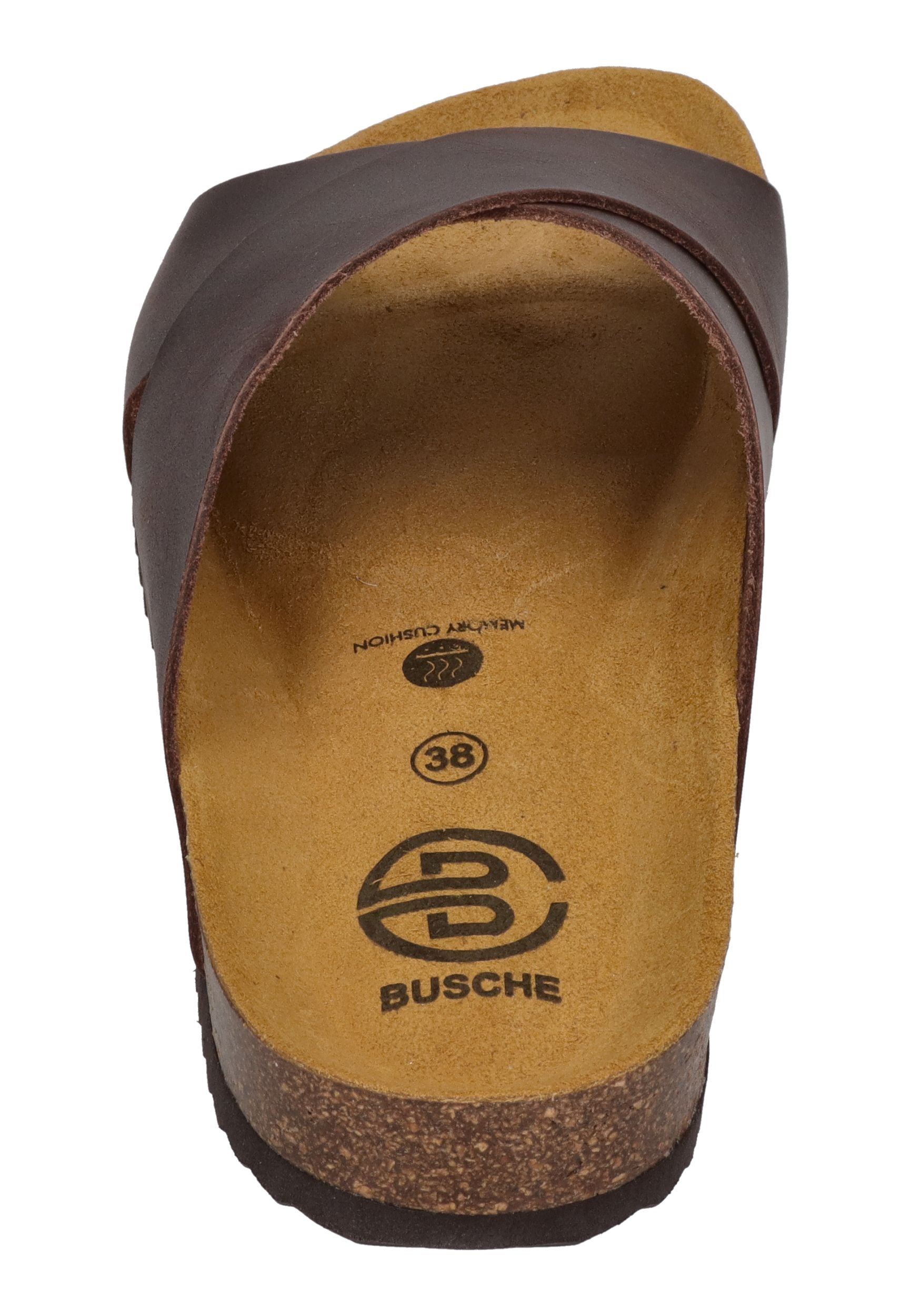 BUSCHE Damen Pantoletten Kreuzbandage MENORCA 3026 coffee