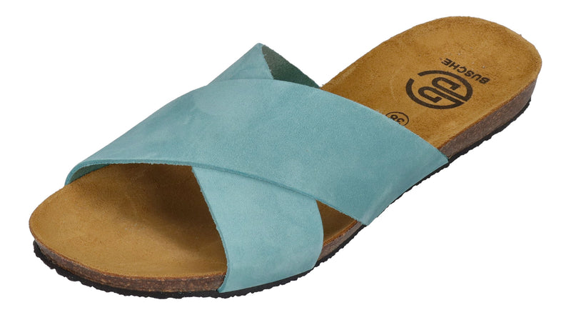 BUSCHE Damen Pantoletten Kreuzbandage TROPEZ 2125 aqua