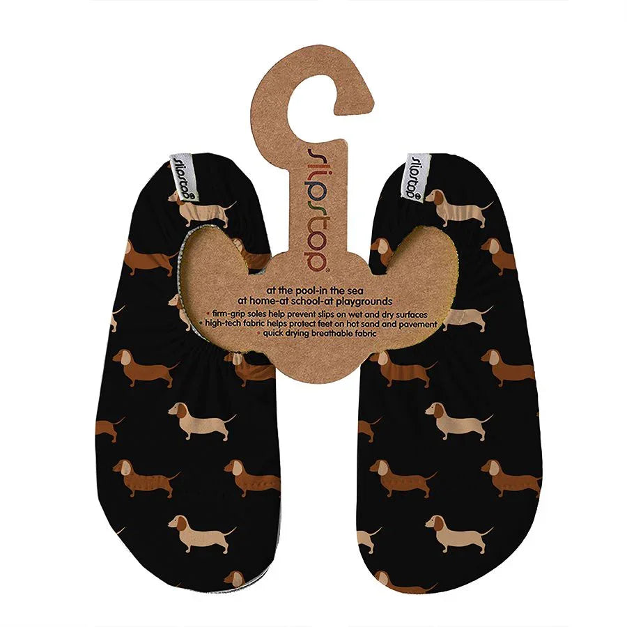 SLIPSTOP Kinder Hausschuhe Badeschuhe Black Teckles Dackel schwarz