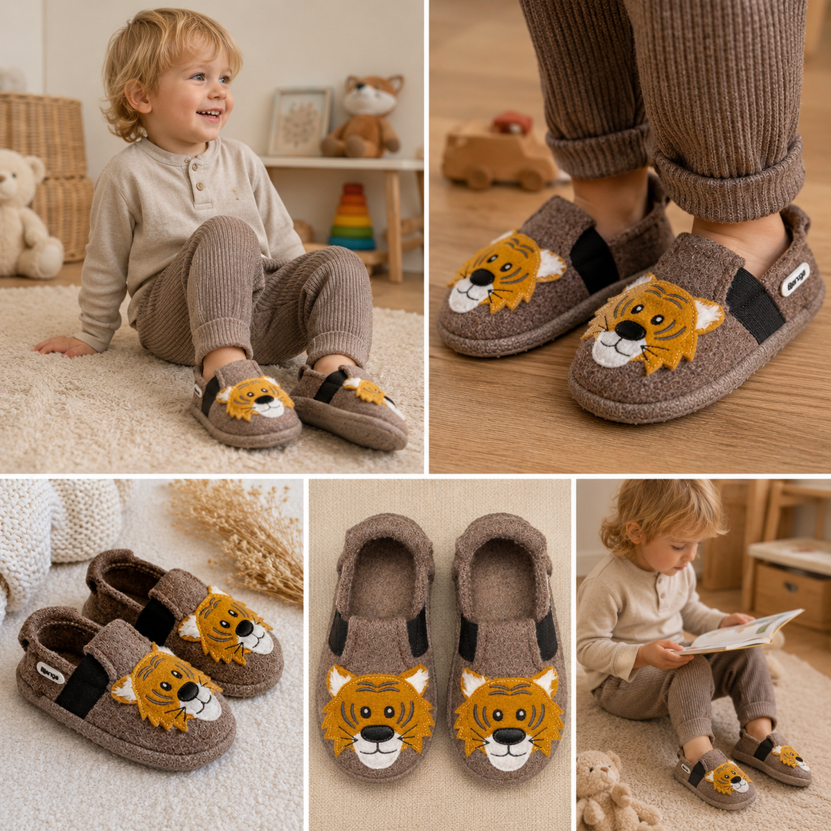 KOEL MERINO Barfuß-Hausschuhe in Taupe aus Merinowolle