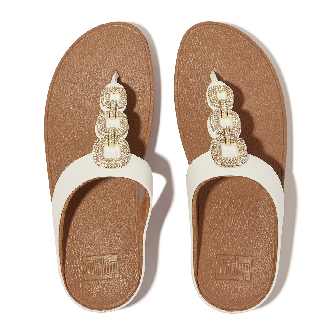 FITFLOP Zehentrenner FINO Crystal-Chain Leather - urban white