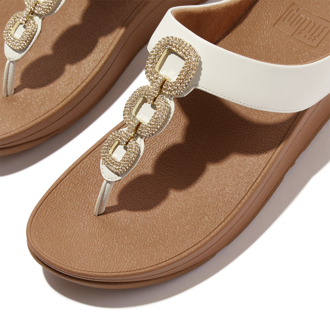 FITFLOP Zehentrenner FINO Crystal-Chain Leather - urban white