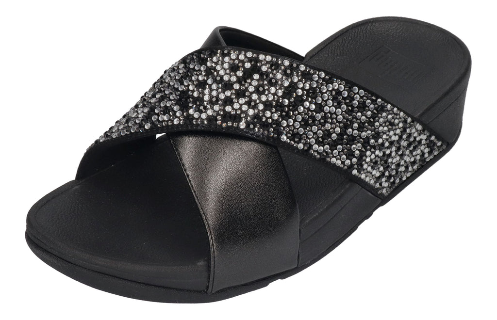 FITFLOP Pantoletten LULU CRYSTAL-MIX  METALLIC CROSS all black