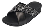 FITFLOP Pantoletten LULU CRYSTAL-MIX  METALLIC CROSS all black