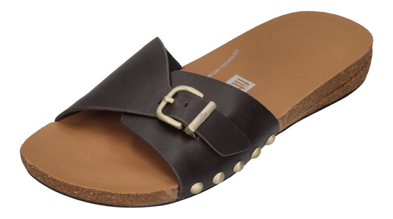 FITFLOP Pantoletten iQUSHION ADJ BUCKLE LEATHER SLIDES choco