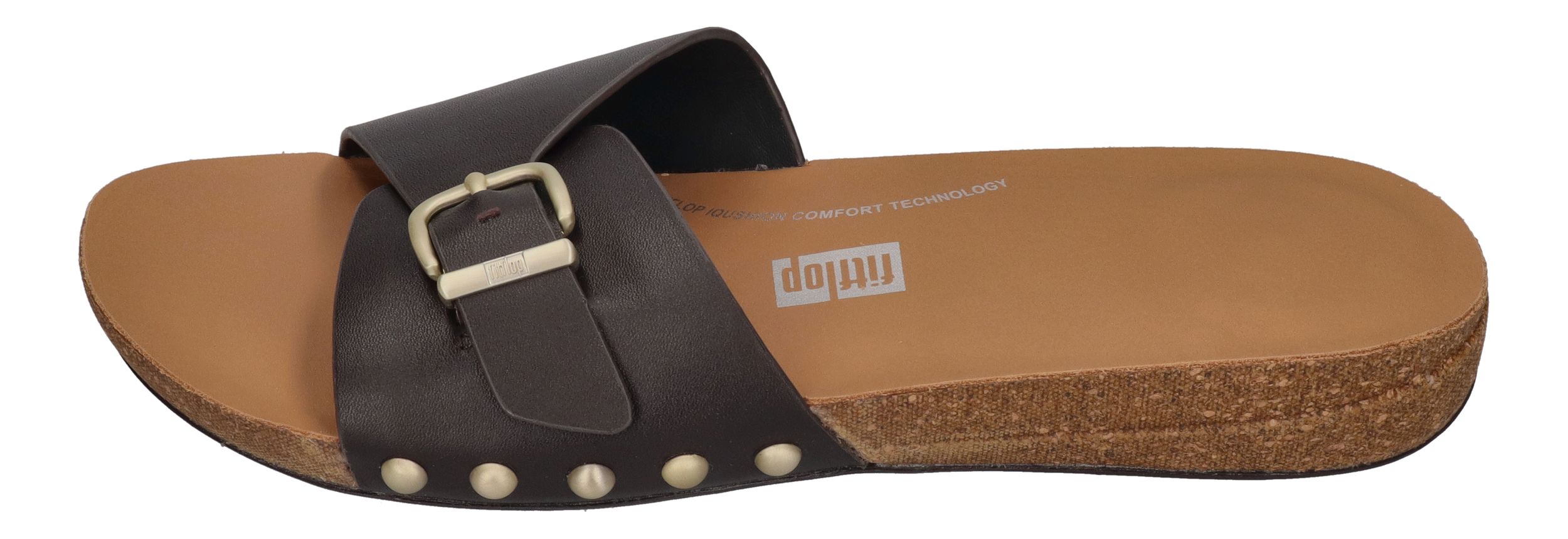 FITFLOP Pantoletten iQUSHION ADJ BUCKLE LEATHER SLIDES choco