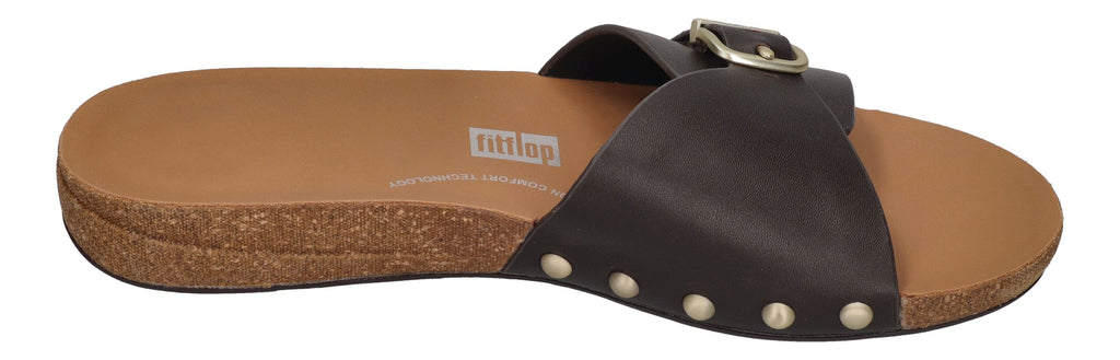 FITFLOP Pantoletten iQUSHION ADJ BUCKLE LEATHER SLIDES choco