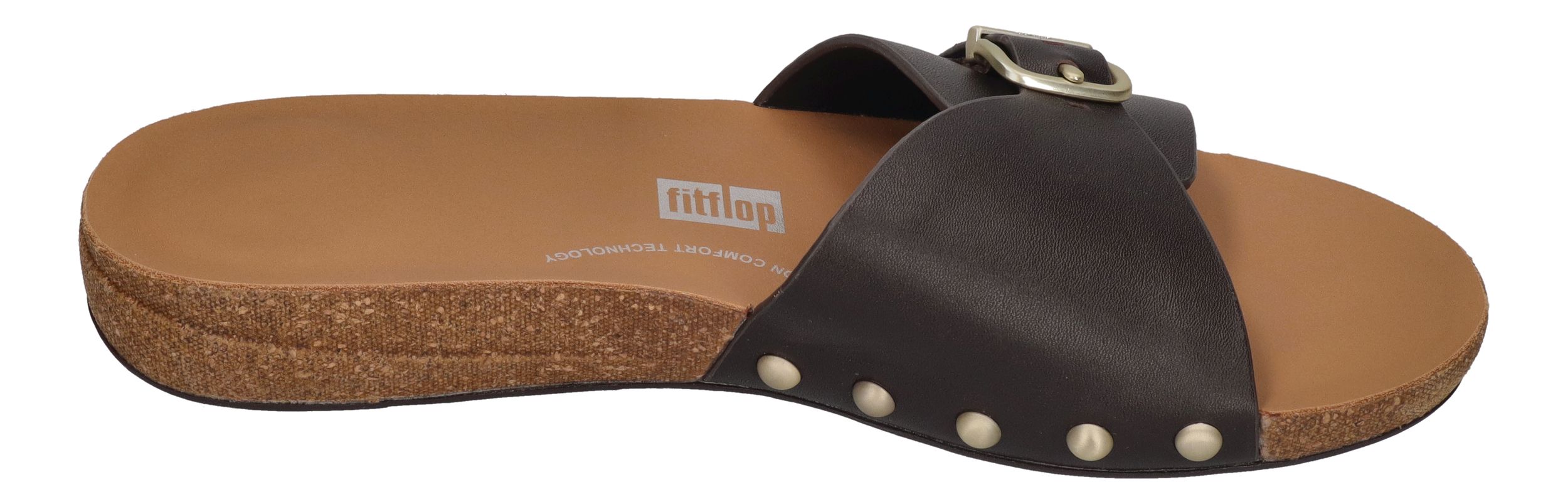 FITFLOP Pantoletten iQUSHION ADJ BUCKLE LEATHER SLIDES choco