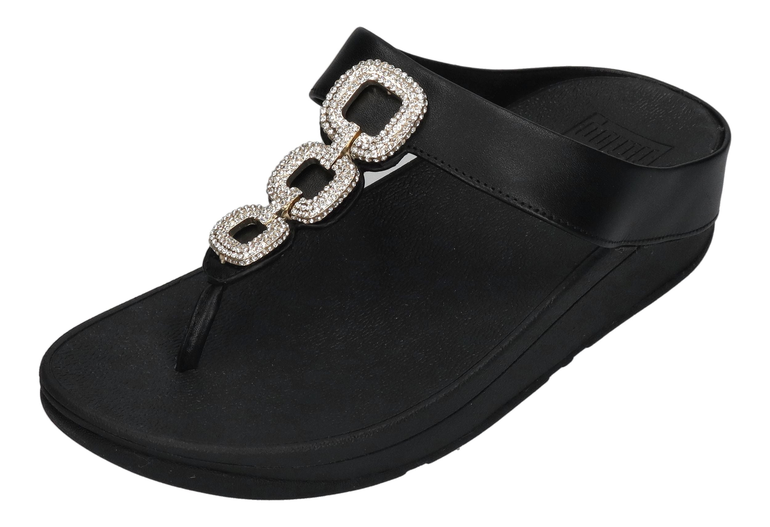 FITFLOP Zehentrenner FINO Crystal-Chain Leather - black