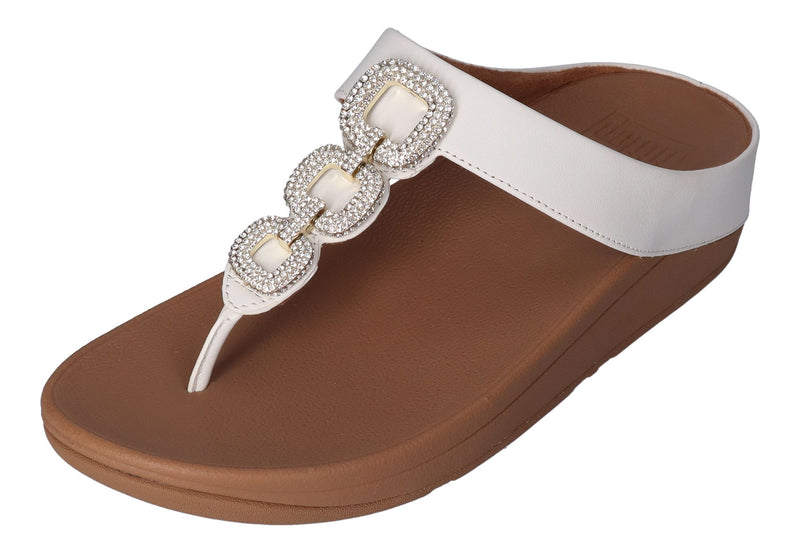 FITFLOP Zehentrenner FINO Crystal-Chain Leather - urban white