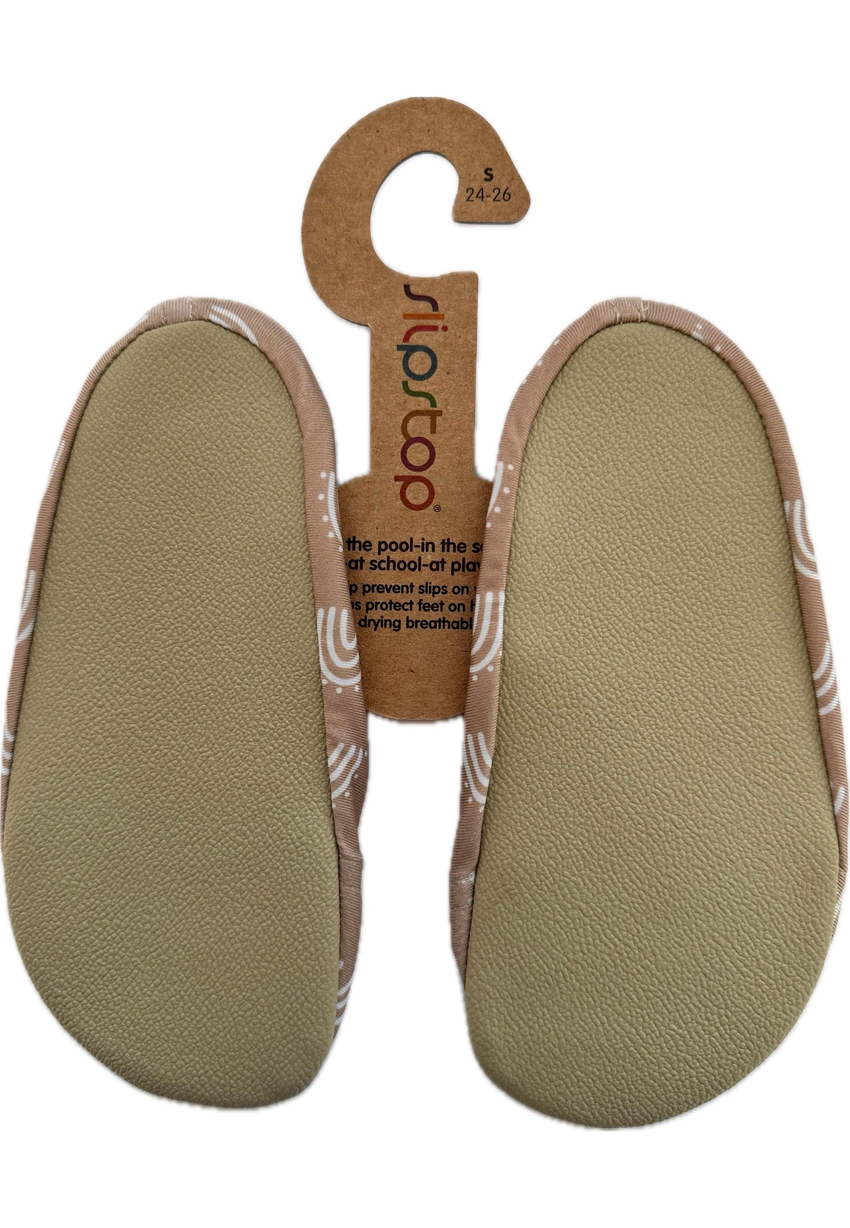 SLIPSTOP Kinder Hausschuhe Badeschuhe CARAMEL Regenbogen beige