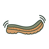 Illustration einer flexiblen Laufsohle mit mehreren Materialschichten