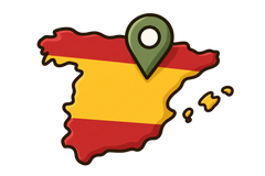 Icon mit Standort Pin rot, gelb. rot gestreift für die spanische Flagge.