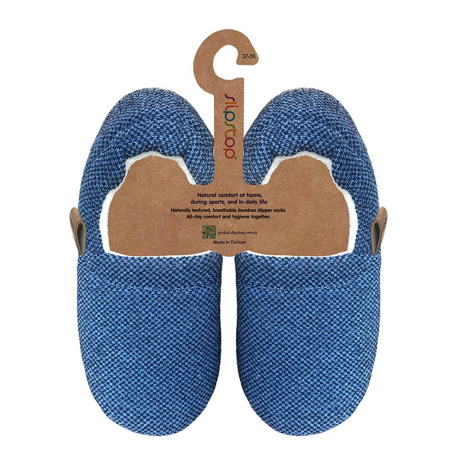 SLIPSTOP Erwachsene Hausschuhe Bootie INDIGO dunkelblau meliert