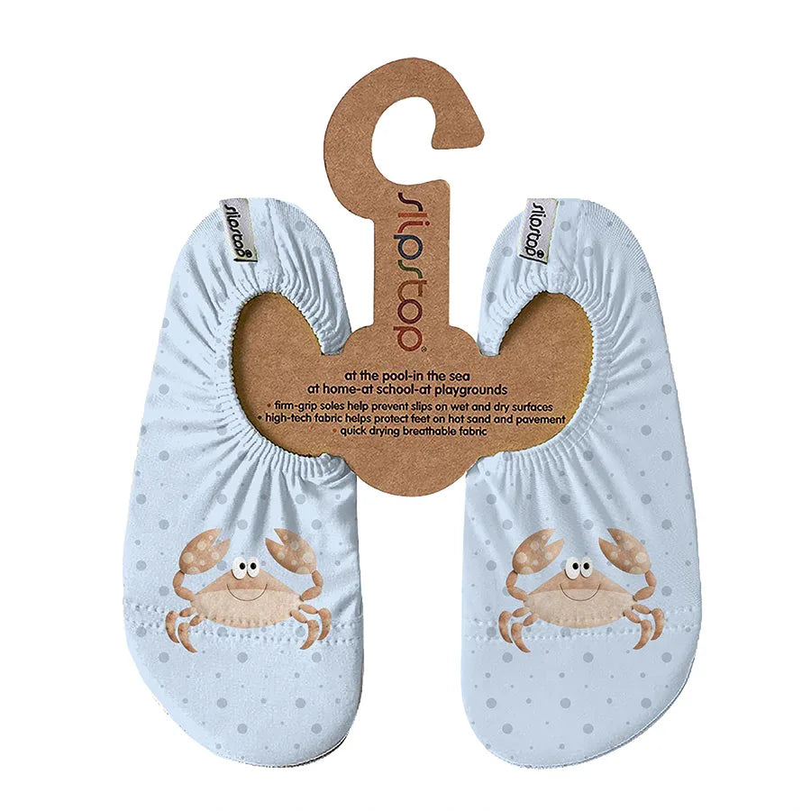 SLIPSTOP Kinder Hausschuhe Badeschuhe June Krebs hellblau