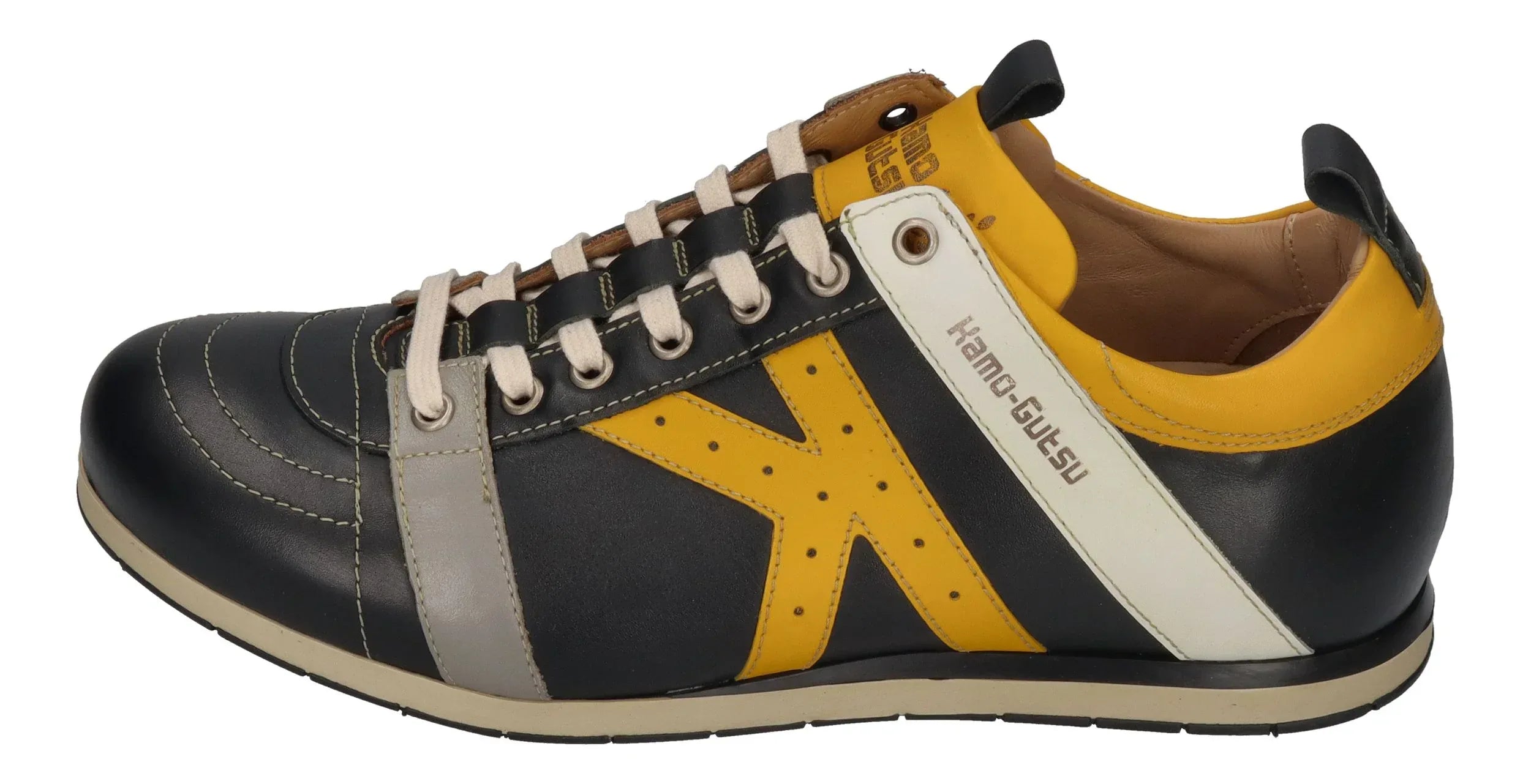 Kamo-Gutsu TIFO-030 Herren Sneaker, Nero-Combi – Leder, In Italien Handgefertigt, Mit Gummisohle, Absatz 2 Cm