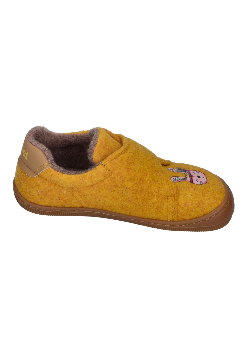 KOEL Barefoot Kinder Hausschuhe mit Klettverschluß DAN FELT PRINT yellow