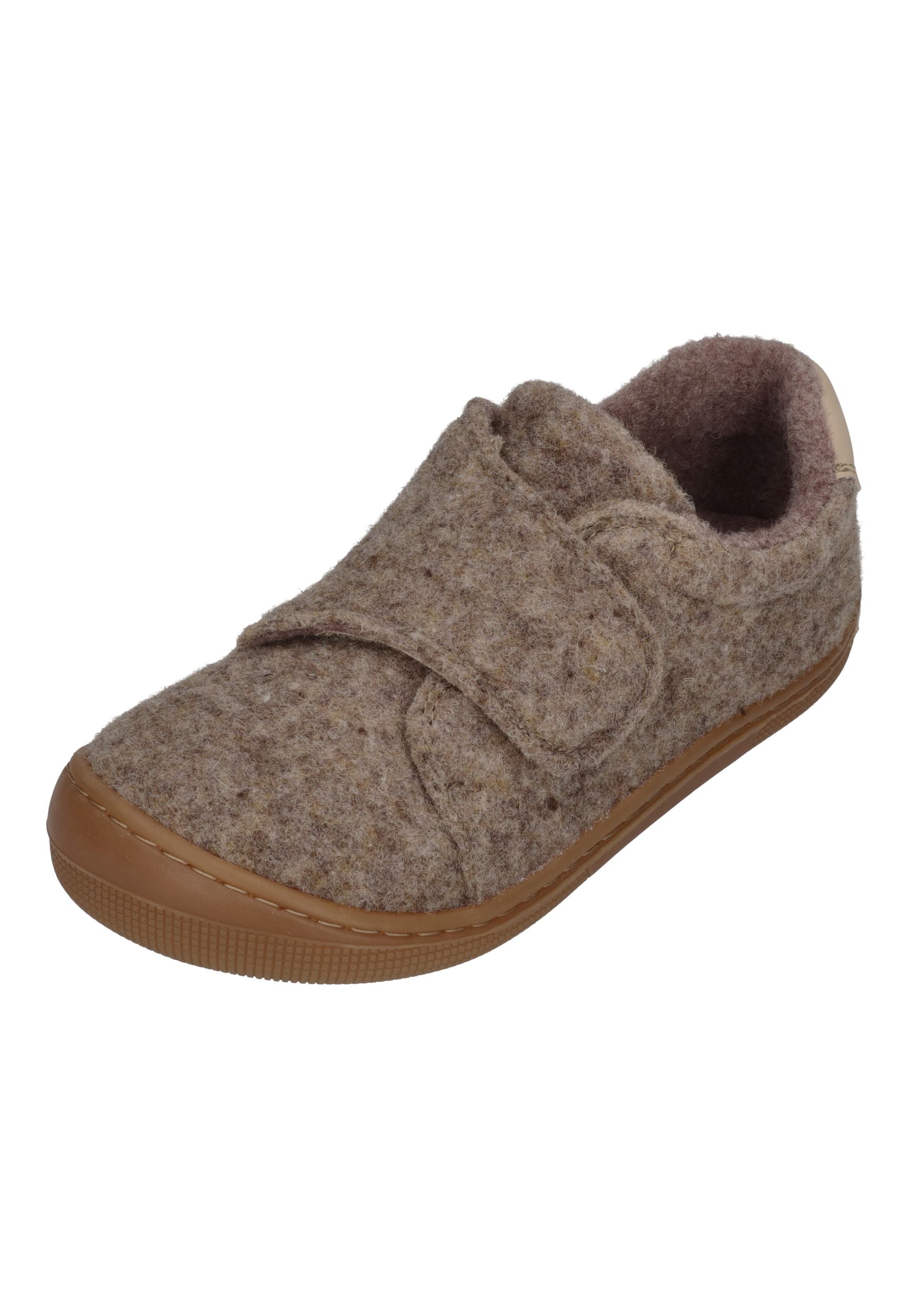 KOEL Barefoot Kinder Hausschuhe mit Klettverschluß DAN FELT beige