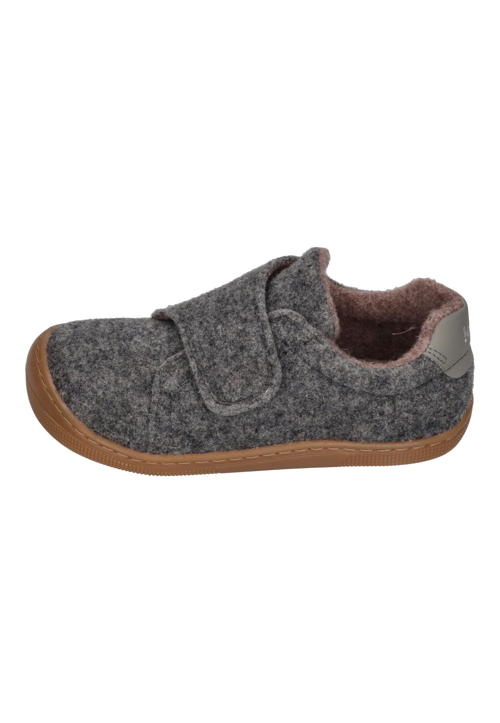 KOEL Barefoot Kinder Hausschuhe mit Klettverschluß DAN FELT grey