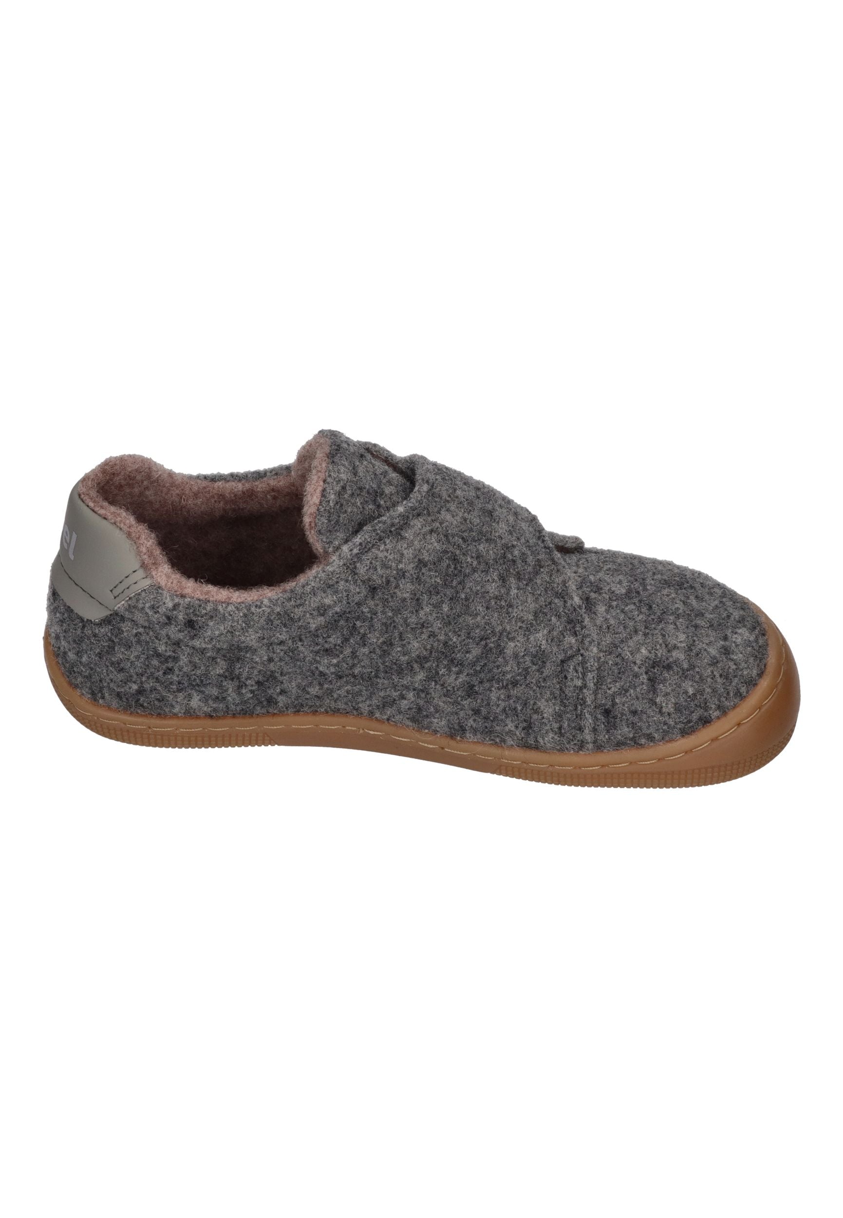 KOEL Barefoot Kinder Hausschuhe mit Klettverschluß DAN FELT grey