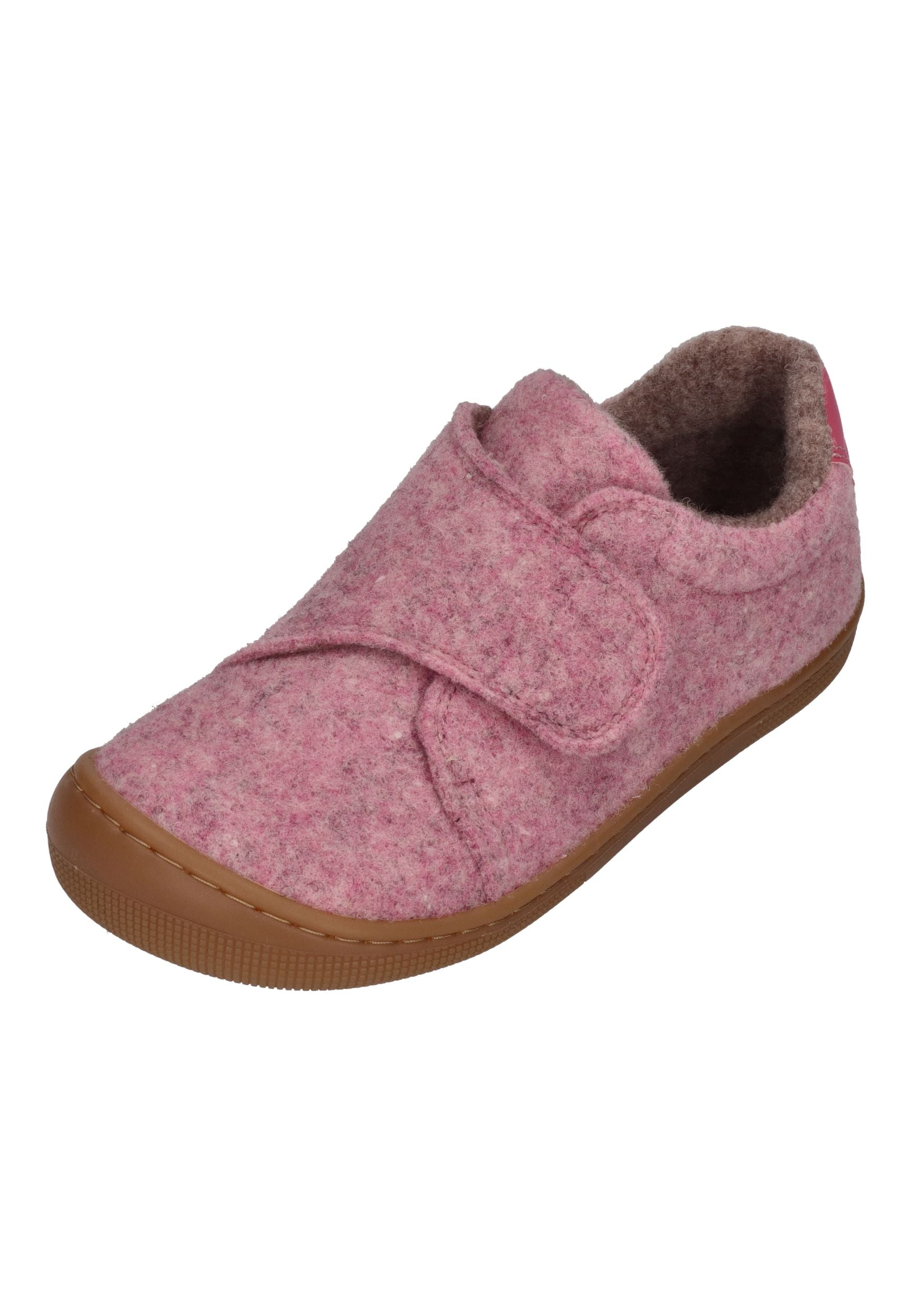 KOEL Barefoot Kinder Hausschuhe mit Klettverschluß DAN FELT pink