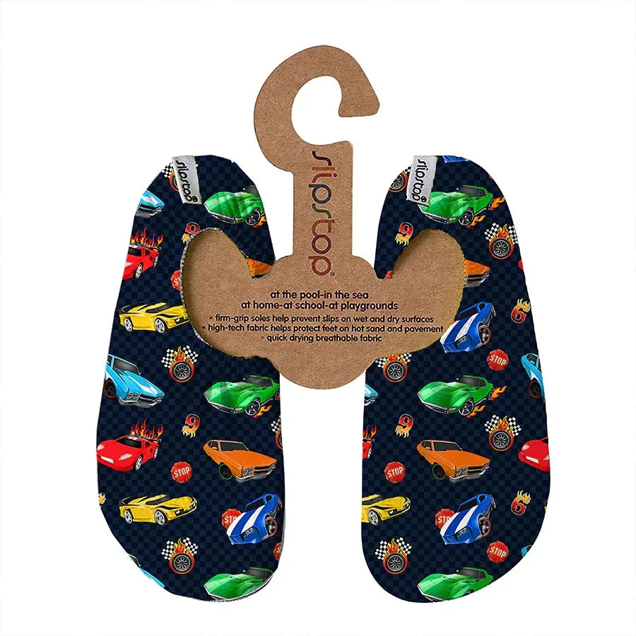 SLIPSTOP Kinder Hausschuhe Badeschuhe Monaco Autos schwarz