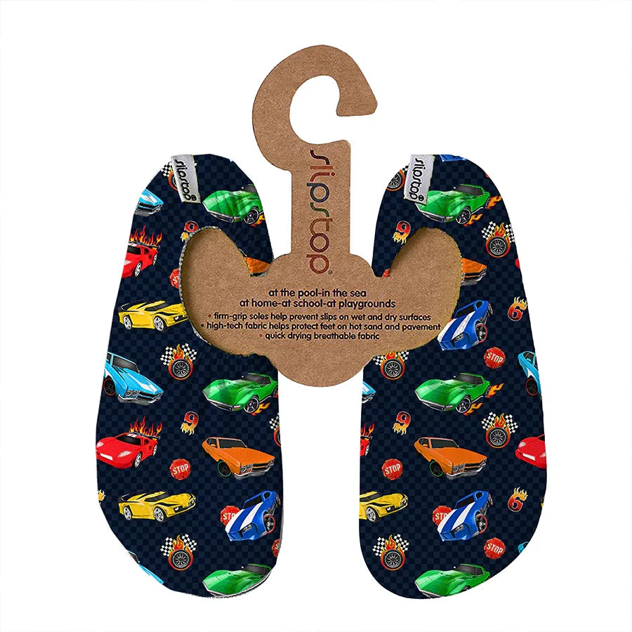 SLIPSTOP Kinder Hausschuhe Badeschuhe Monaco Autos schwarz