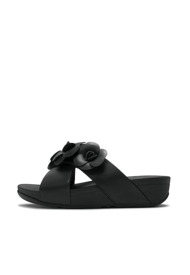 FITFLOP Damen Pantoletten LULU FLOWER CROSS SLIDES black