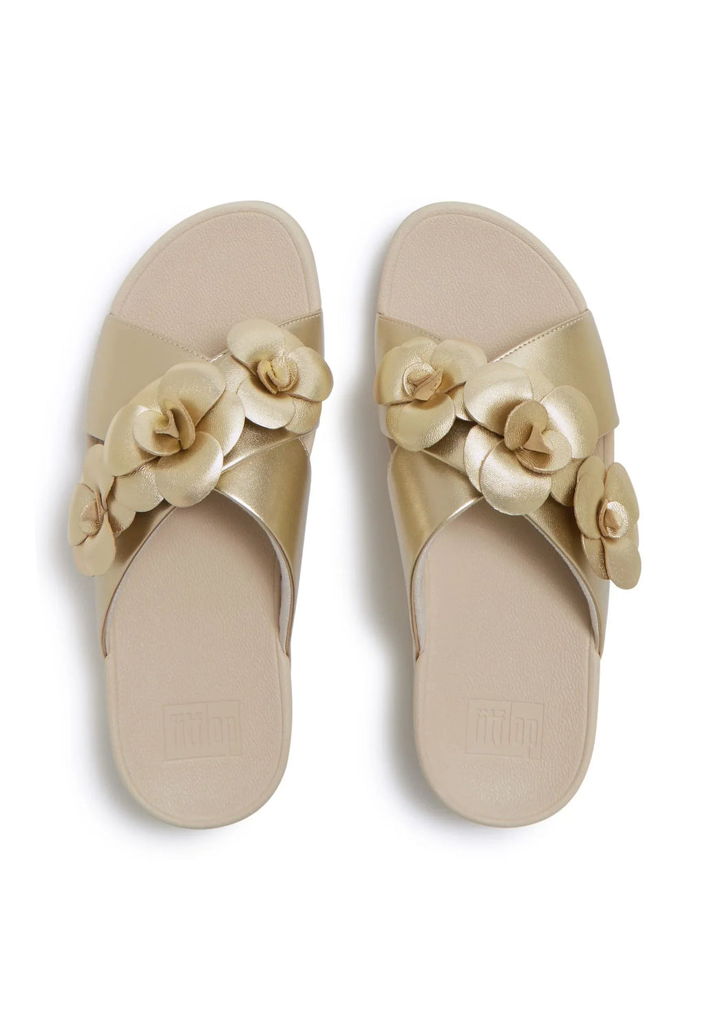 FITFLOP Damen Pantoletten LULU FLOWER CROSS SLIDES platino