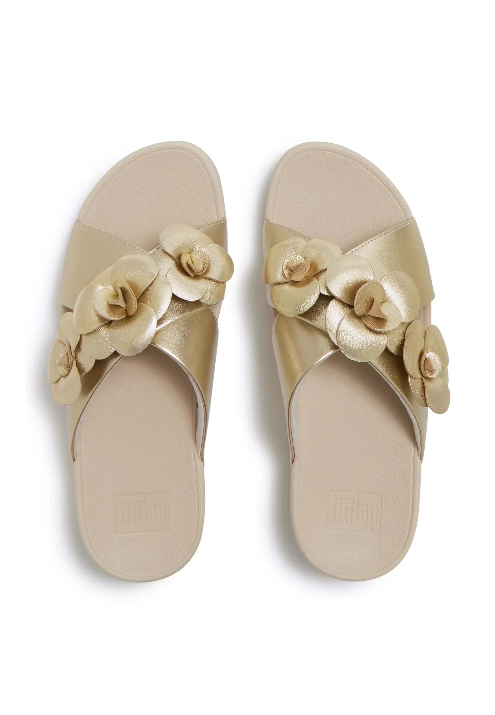 FITFLOP Damen Pantoletten LULU FLOWER CROSS SLIDES platino