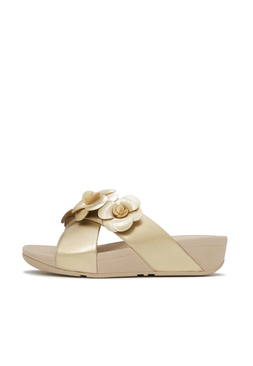 FITFLOP Damen Pantoletten LULU FLOWER CROSS SLIDES platino