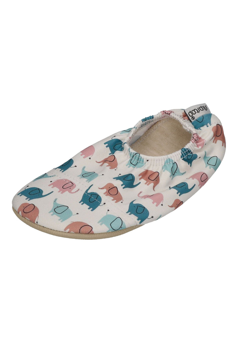 SLIPSTOP Kinder Hausschuhe Badeschuhe AFRO Elefanten hellbeige