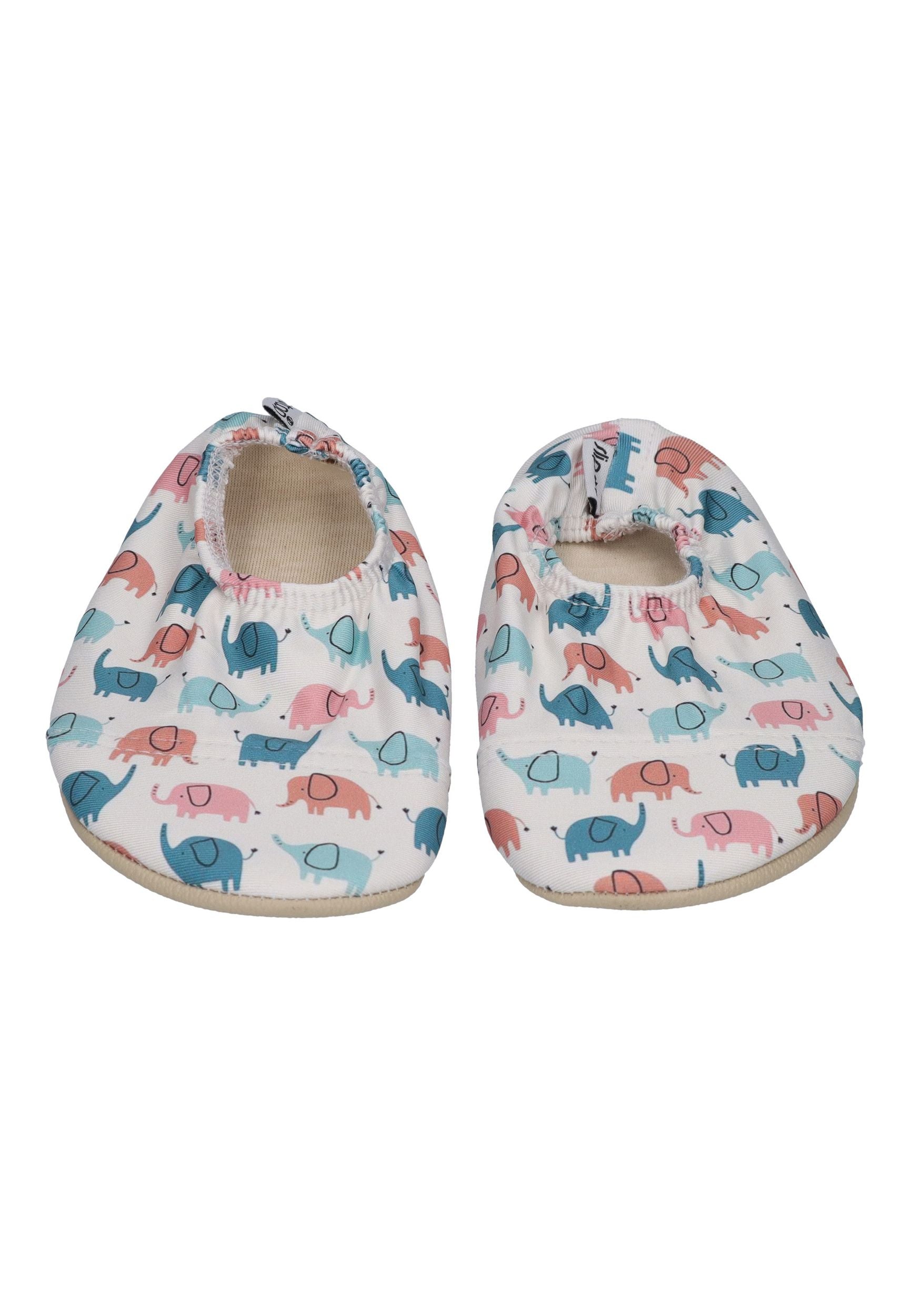 SLIPSTOP Kinder Hausschuhe Badeschuhe AFRO Elefanten hellbeige