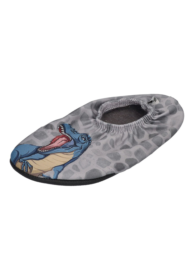 SLIPSTOP Kinder Hausschuhe Badeschuhe GOLIATH T-Rex Grau