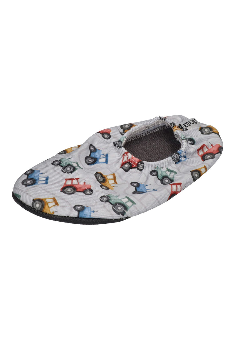 SLIPSTOP Kinder Hausschuhe Badeschuhe HARVESTER Traktoren Grau