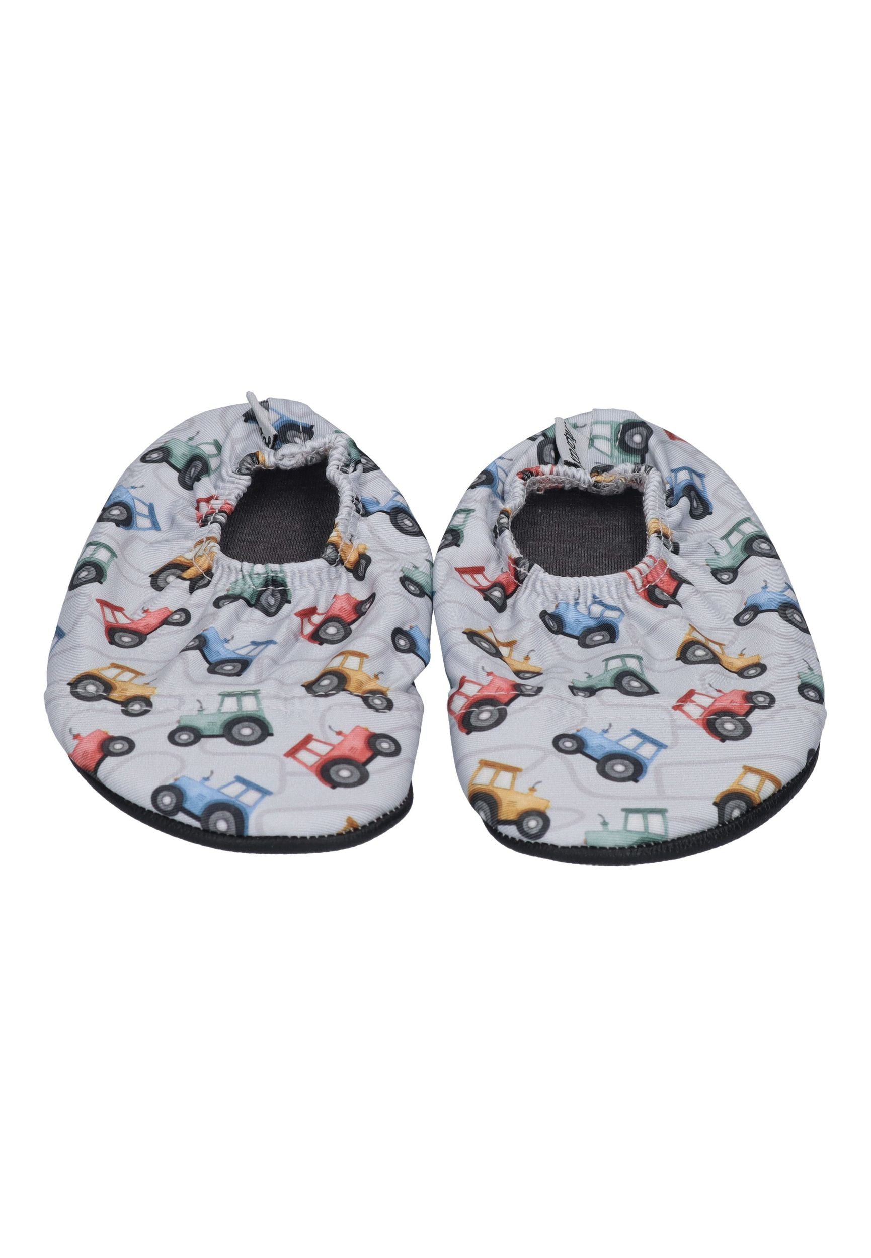SLIPSTOP Kinder Hausschuhe Badeschuhe HARVESTER Traktoren Grau