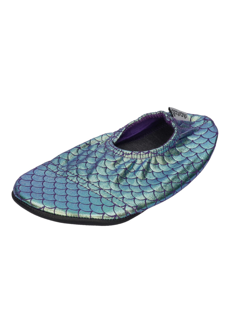SLIPSTOP Kinder Hausschuhe Badeschuhe IVY Fischschuppen grünglänzend