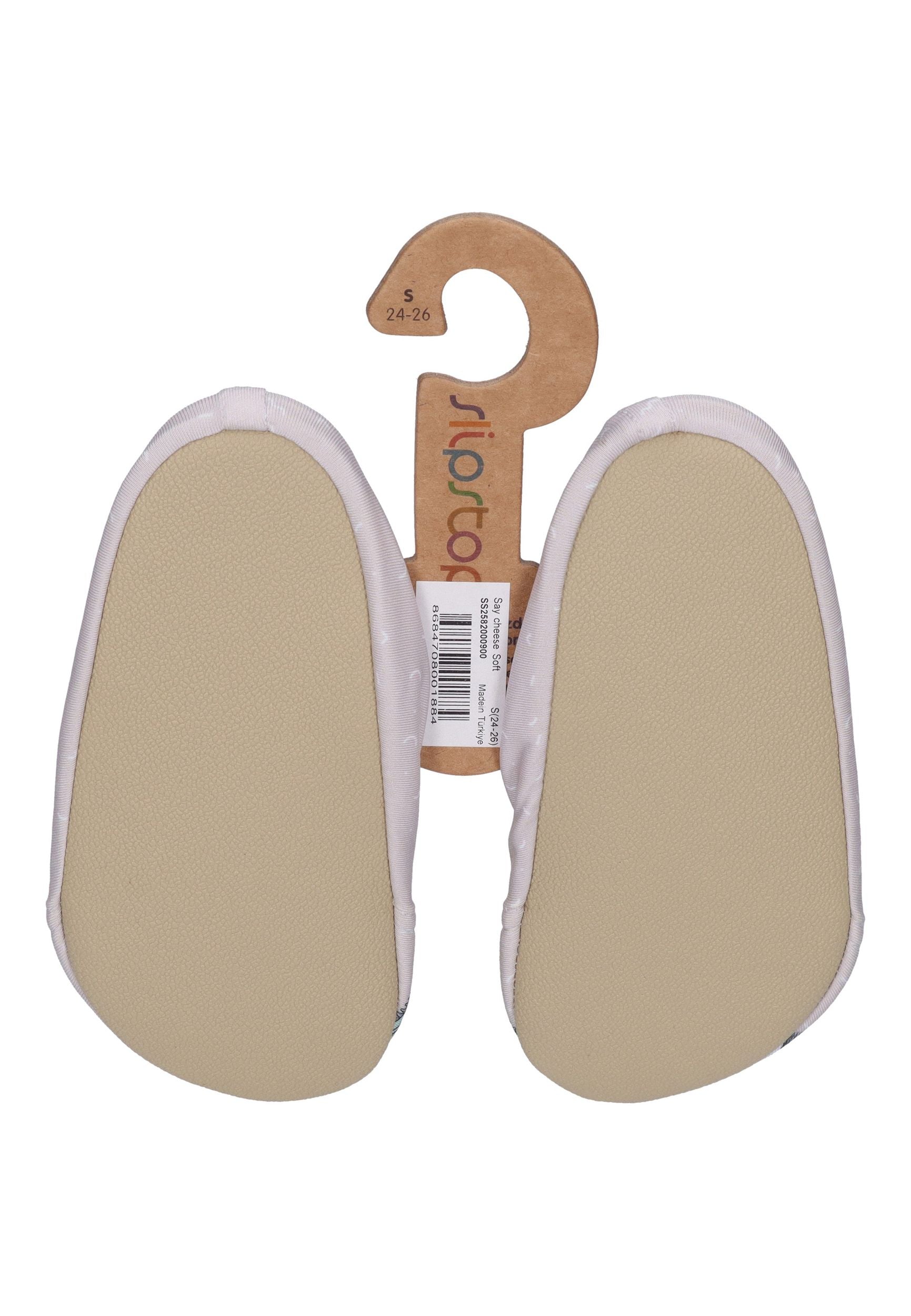 SLIPSTOP Kinder Hausschuhe Badeschuhe SAY CHEESE Tiere beige