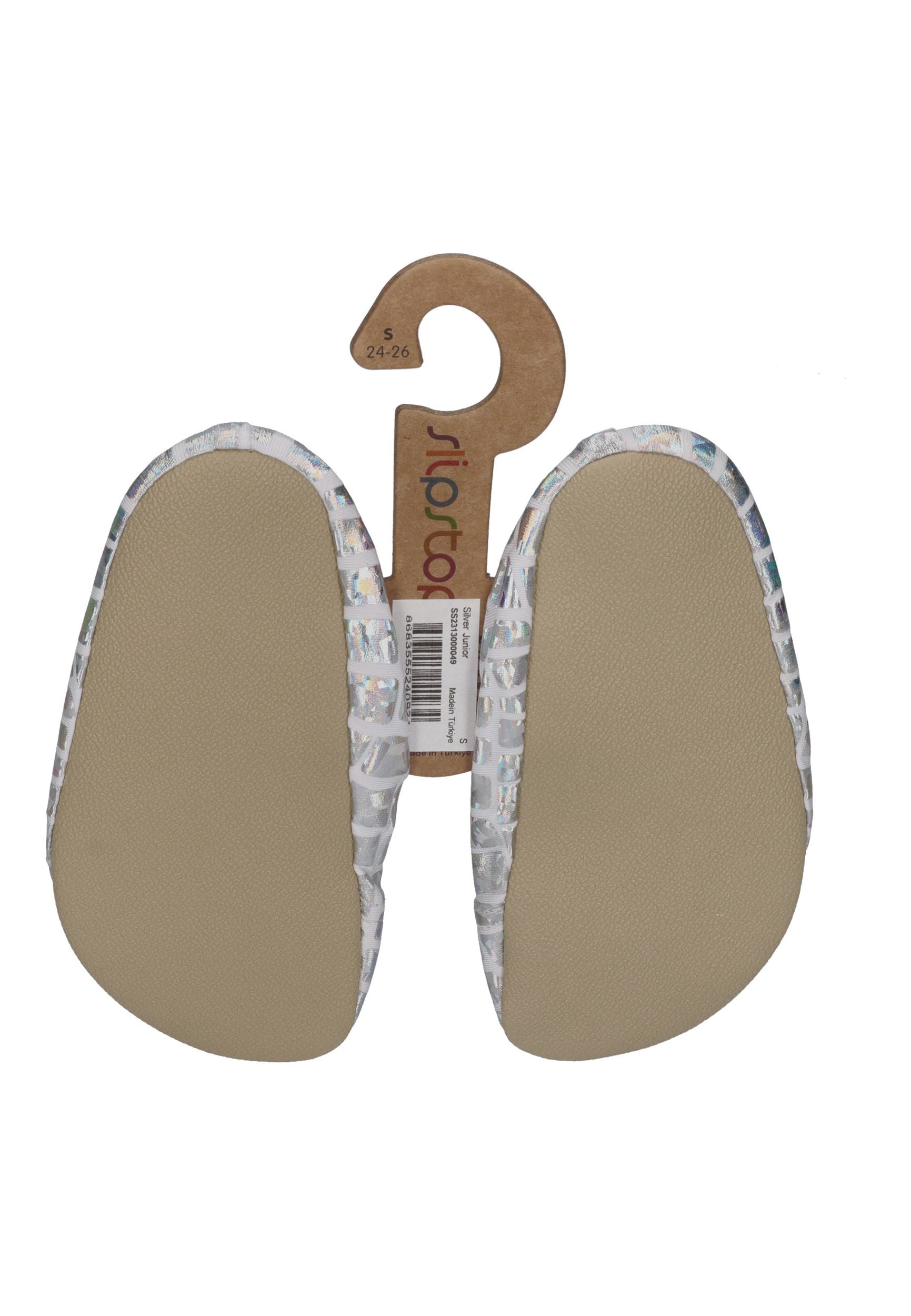 SLIPSTOP Kinder Hausschuhe Badeschuhe SILVER silberglänzend