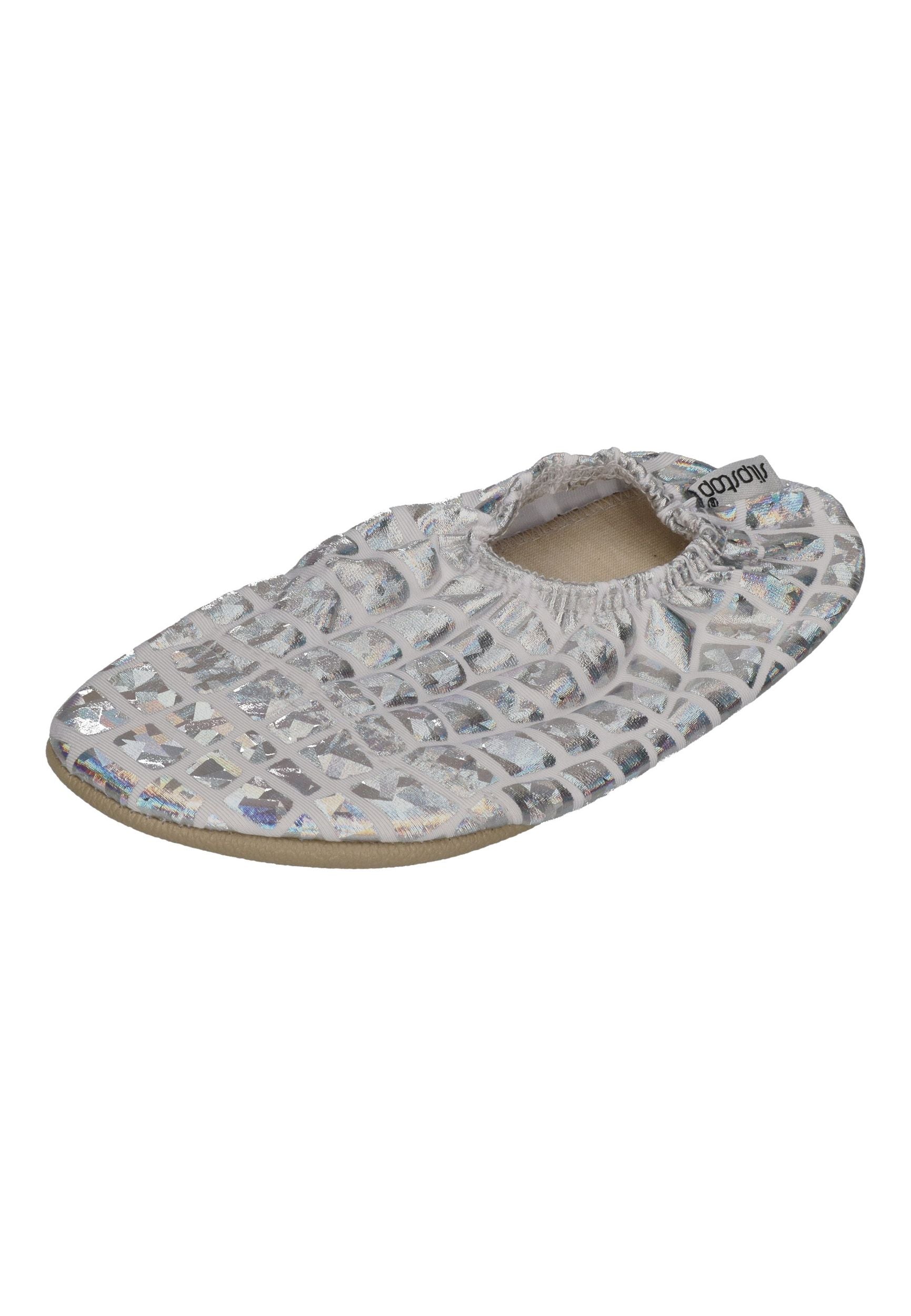 SLIPSTOP Kinder Hausschuhe Badeschuhe SILVER silberglänzend
