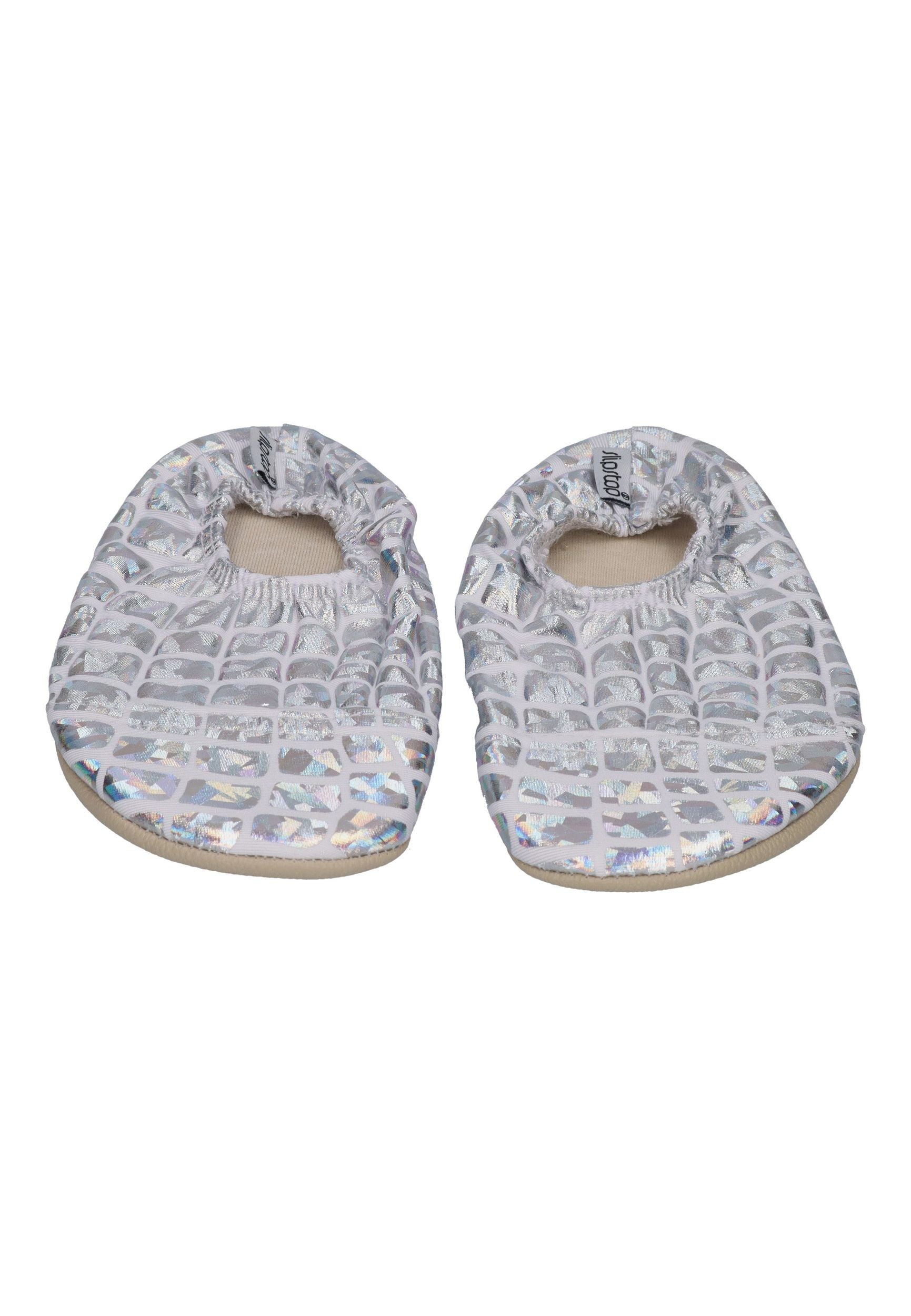 SLIPSTOP Kinder Hausschuhe Badeschuhe SILVER silberglänzend