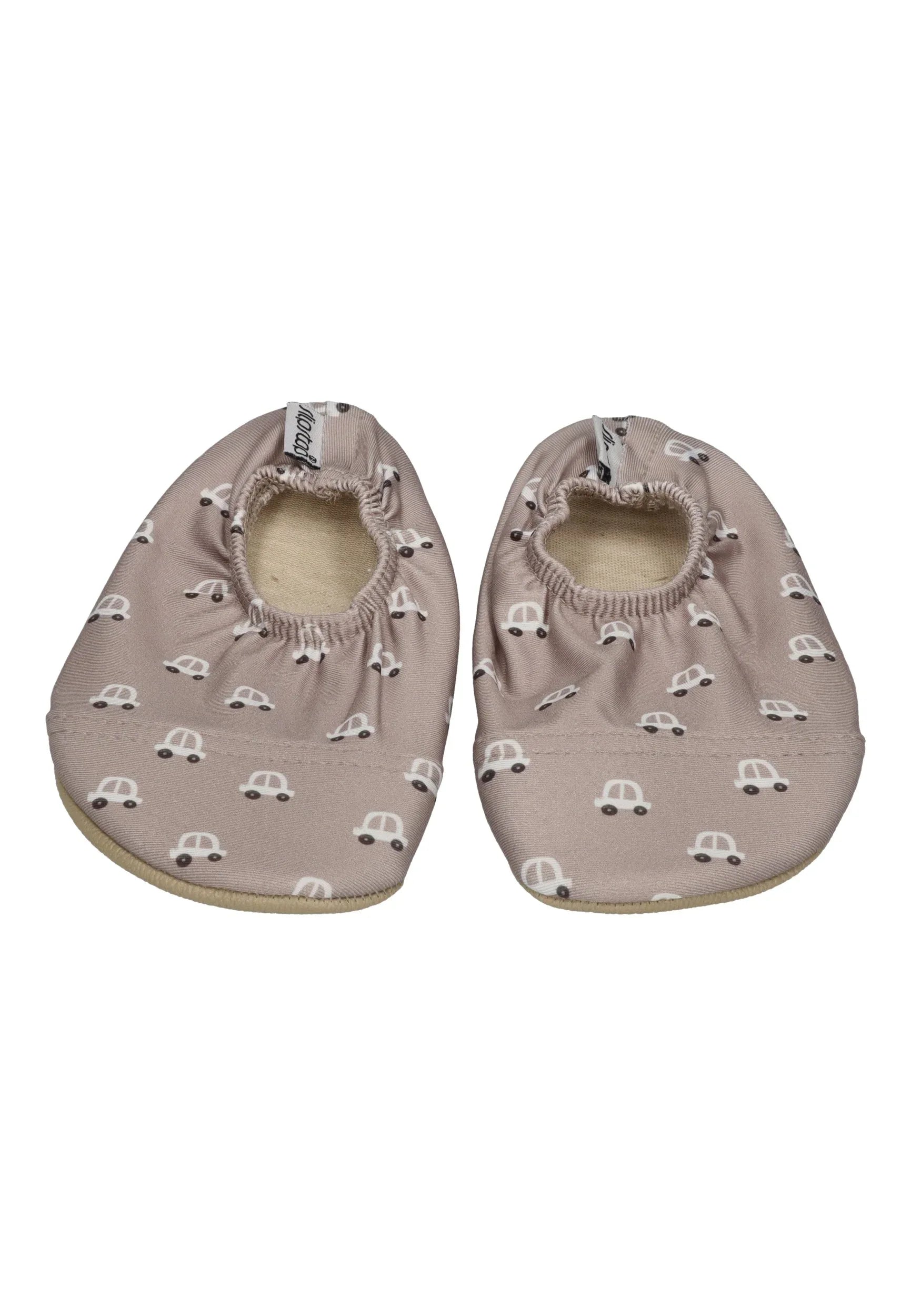 SLIPSTOP Kinder Hausschuhe Badeschuhe Aiko Autos hellbraun